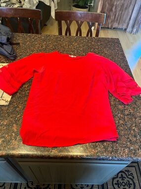 Red Women's Blouse with Tiered Sleeve Detail